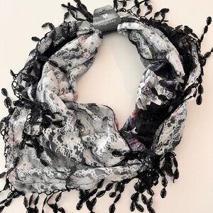 Black and White Abstract Fringe Scarf